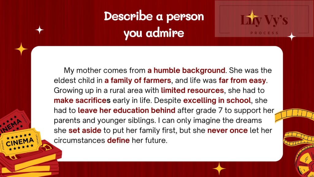 Describe a person you admire, lilyvy english process, ielts speaking