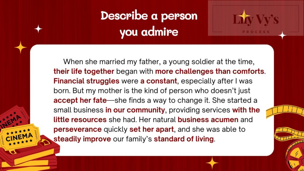 Describe a person you admire, lilyvy english process, ielts speaking